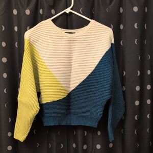 Express Colorblock Sweater in Cream, Lime, and Teal